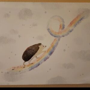 Hedgehog on Rainbow Art Print